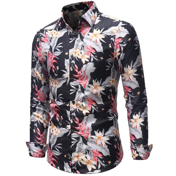 

2018 Men's Shirts Retro Floral Printed Man Casual Slim Shirt Fashion Classic Men Dress Shirt Men's Long Sleeve