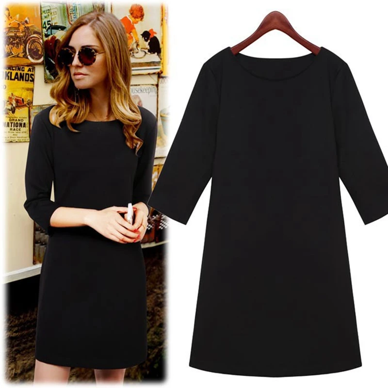 

Lguc.H 2018 Thick Office Social Dress Plus Size Fall Autumn Dress Black Minimalist Dress Big Large Size Female Clothes 5XL 4XL