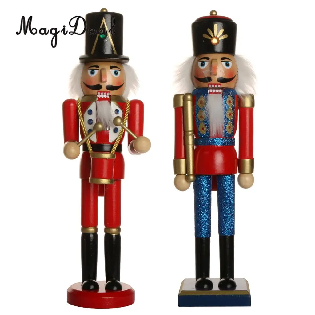 

2pcs Hand Painted Nutcracker Wooden Drummer + King Toy Gift for Boys & Girls
