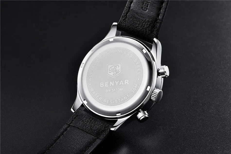 Топ люксовый бренд мужские спортивные часы кварцевый хронограф Бизнес водонепроницаемые часы Мужские часы Relogio Masculino BENYAR