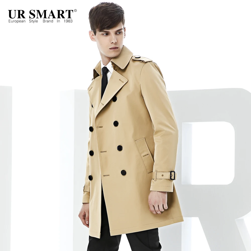 URSMART paragraph double breasted coat dust coat grows in