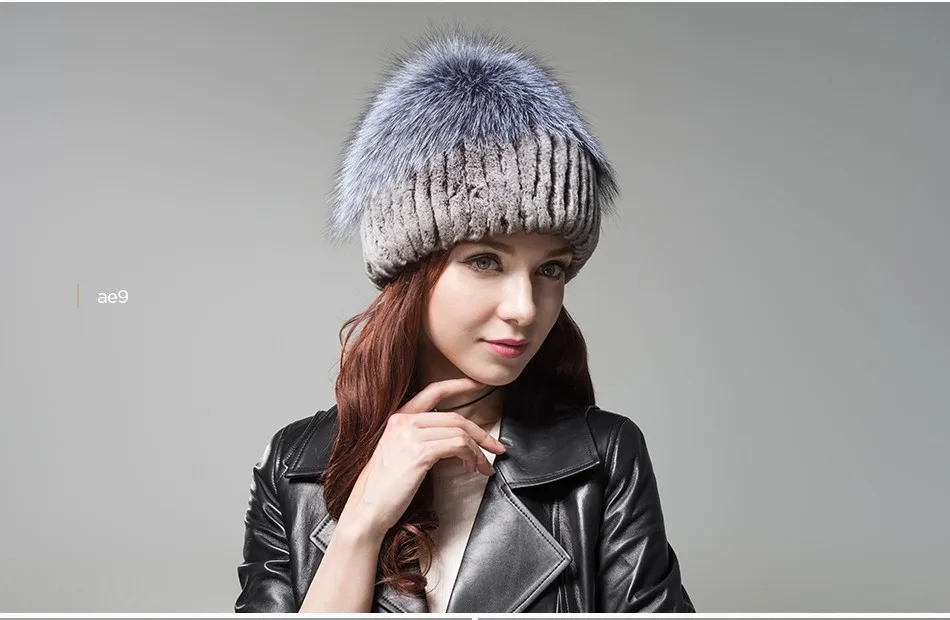 Fashion Womens Fur Beanies Real Rex Rabbit Fur Hats with Stripe Design Hat Ladies Winter Warm Rex Rabbit Fur Caps (15)