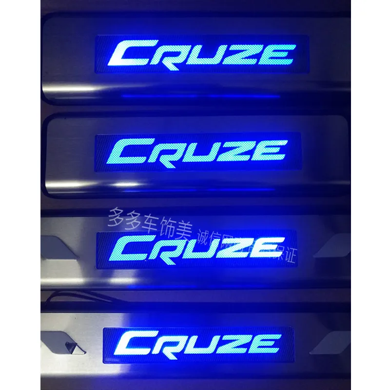 Высокое качество Голубой светодиодный нержавеющая сталь Накладка порога 4 шт./компл. автомобильные аксессуары для chevrolet Cruze 2009