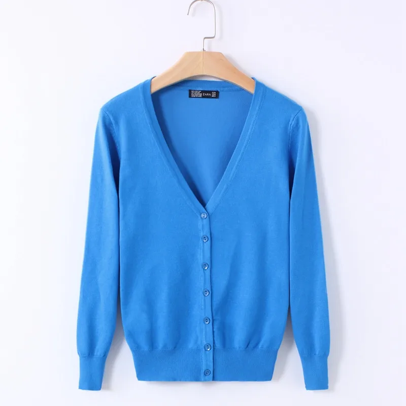 20 однотонных цветов Женский вязаный кардиган пальто осень зима Повседневный свитер с v-образным вырезом и длинным рукавом женский большой размер 3XL 4XL R628 - Цвет: Lake Blue