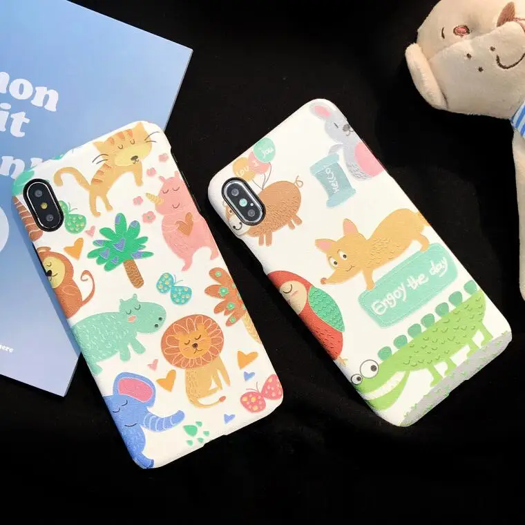 

Cute 3D Emboss Cartoon Animal Zoo Fox Patterned Phone Case For iphone X 8 7 6 6S Plus XR XS Max Cases Matte Silicone Cover Coque