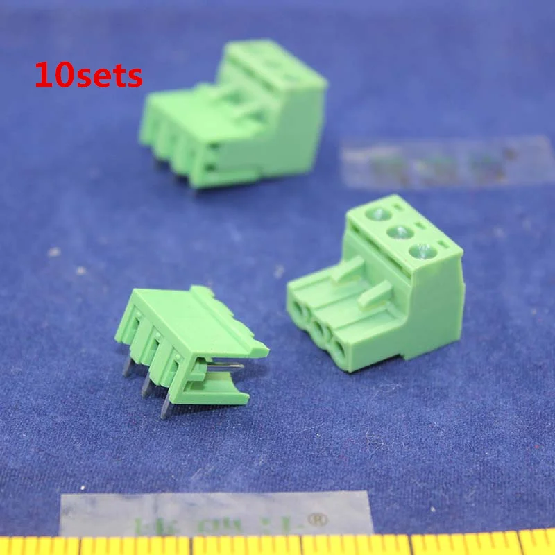 

Free shipping 10 sets ht5.08 3pin Right angle Terminal plug type 300V 10A 5.08mm pitch connector pcb screw terminal block
