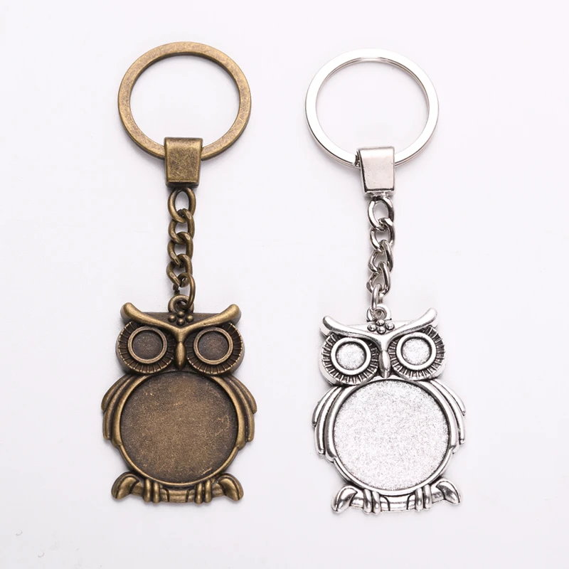 

4pieces DIY Handmade Jewelry Making Key Chains 25mm Round Cabochon Settings Vintage Metal Love Owl Keychains