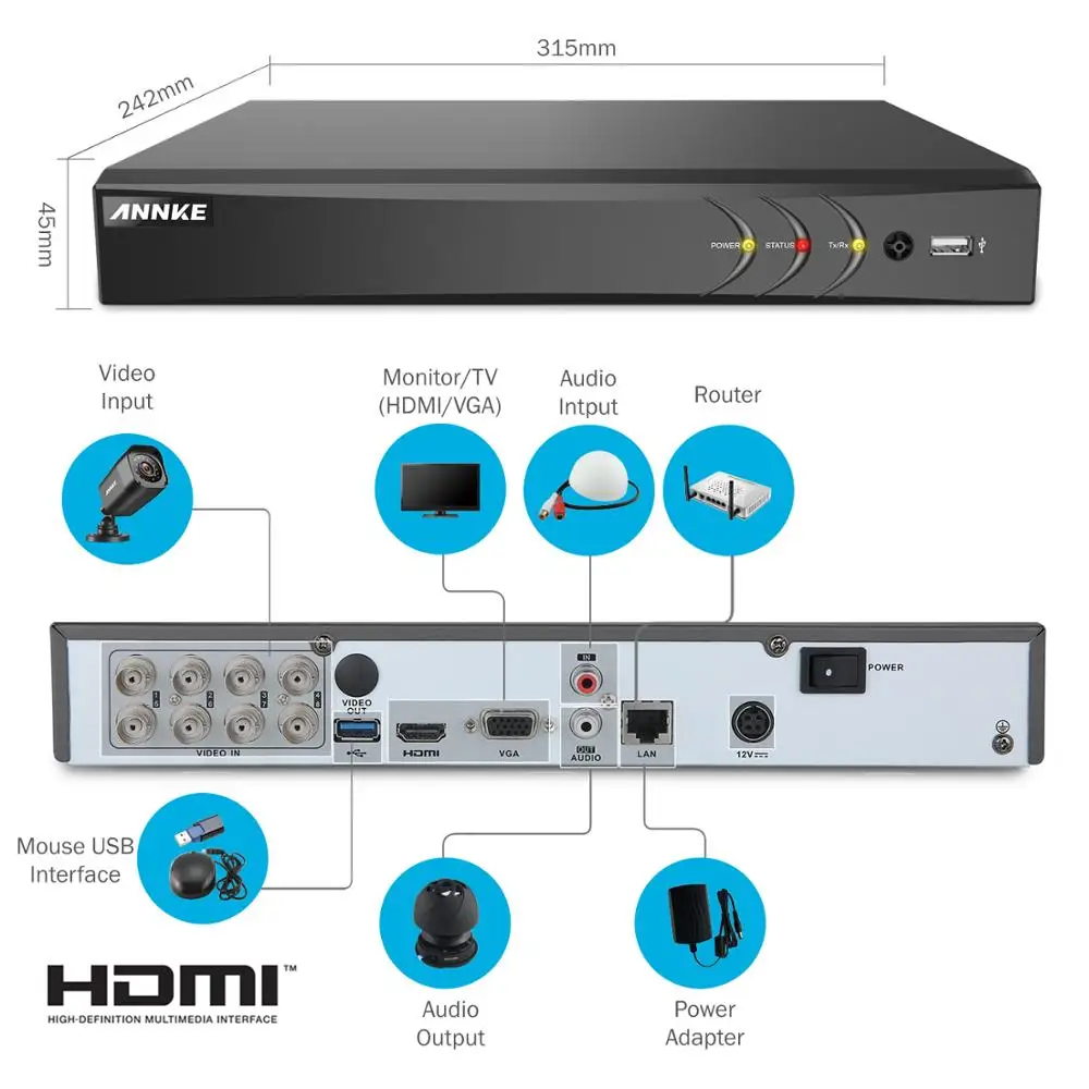 ANNKE H.265 4K 8CH Ultra HD CCTV наблюдения DVR 5в1 цифровой видео регистратор обнаружения движения для 5MP 8MP аналоговая IP камера