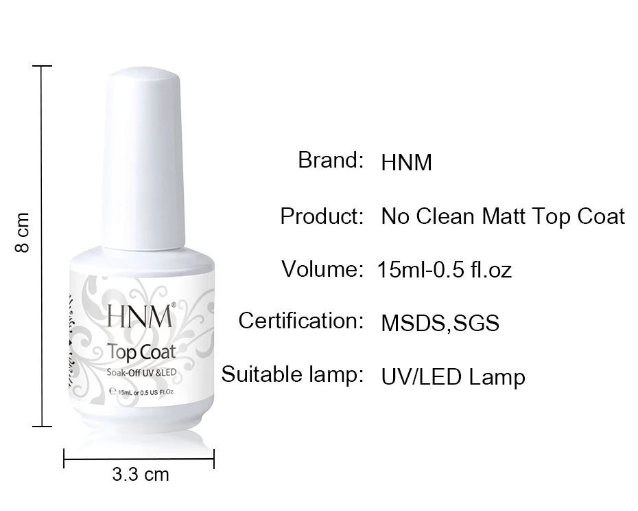 HNM 15 мл не чистый матовый верхний слой лак для ногтей УФ-гель Праймер лак замочить от длительного маникюра дизайн ногтей гель лак