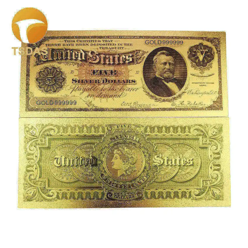 США 1886 год 24k золотые банкноты 5 долларов для коллекции 10 шт./лот - Цвет: 1886-5