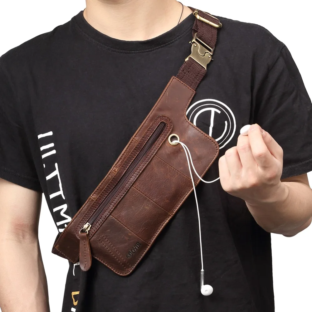 Buy JOYIR Genuine Leather Men Waist Packs Vintage Zipper Waist Bag for Phone