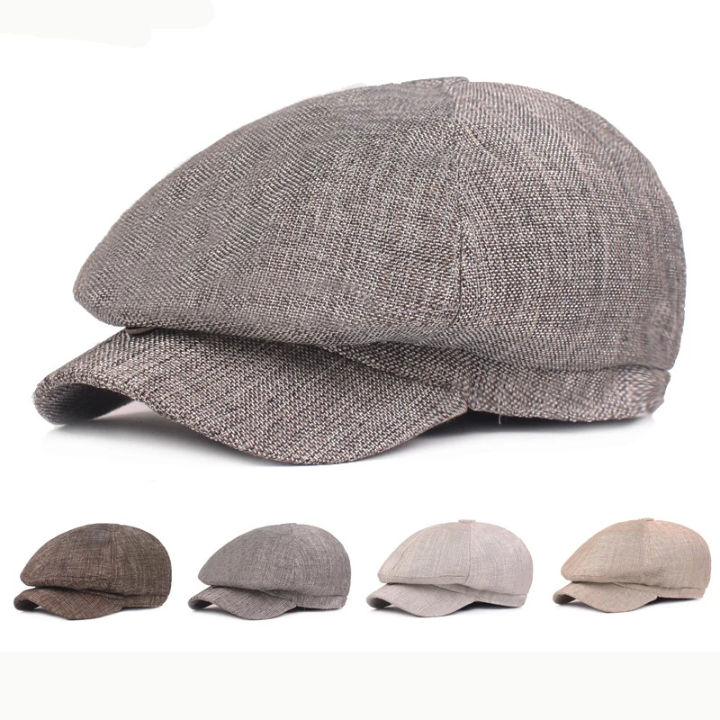 

HT2503 Newsboy Flat Cap Vintage Caps for Men Breathable Cotton Linen Berets Male Solid Spring Summer Sun Hat RetroMen Beret Cap