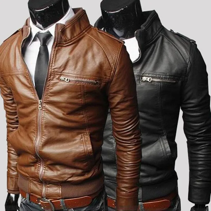 

2019 Men's Fashion Casual Stand Collar Leather Jacket / Male Patchwork Leather Jackets / Men Boutique Locomotive Leather Jackets