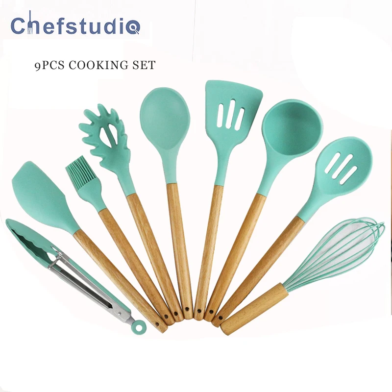 9 Non-toxic Cooking Scoop Spoon Tool Eco-Friendly Durable Silicone Cooking Tool Nonstick Silicone Rubber tools Kitchen Utensils