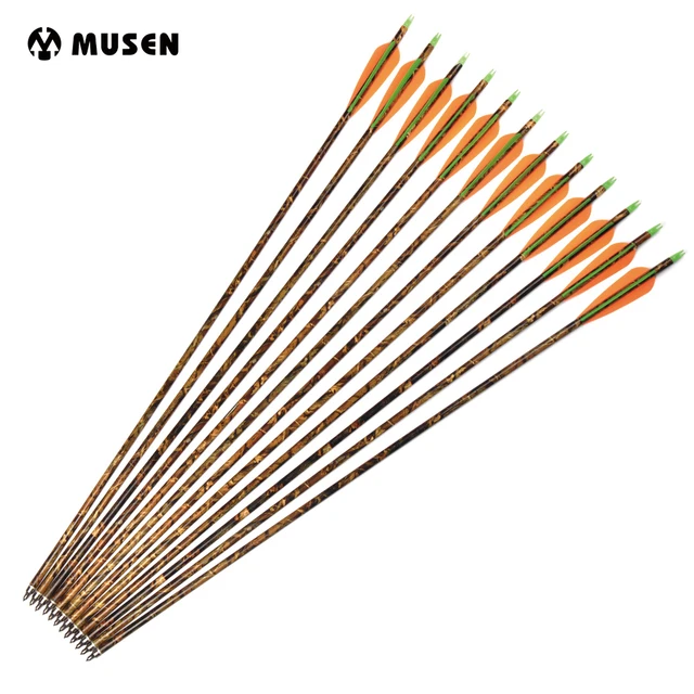 US $15.57 6/12/24pcs 30 Inches Spine 300 Camouflage Aluminum Arrow with 2 Orange 1 Green Feather for Compound