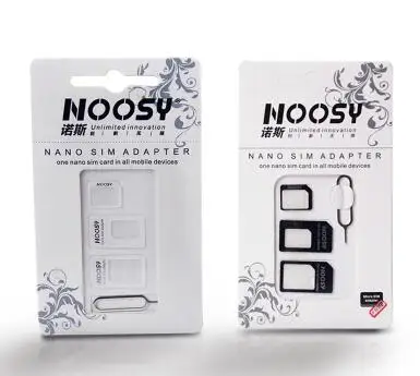 

100sets(400pcs) 4 In 1 Noosy Nano Micro SIM Card Adapter Eject Pin For iPhone 5 5S For iPhone 6 6plus 7 7plus with Retail Box