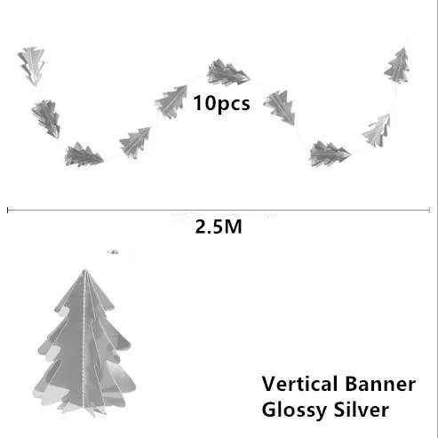 2,5 м Мини-гирлянда с бумажным флагом для рождественской елки, вечерние гирлянды, украшения, баннеры для счастливой рождественской вечеринки, 10 шт - Цвет: Style 1Glossy Silver