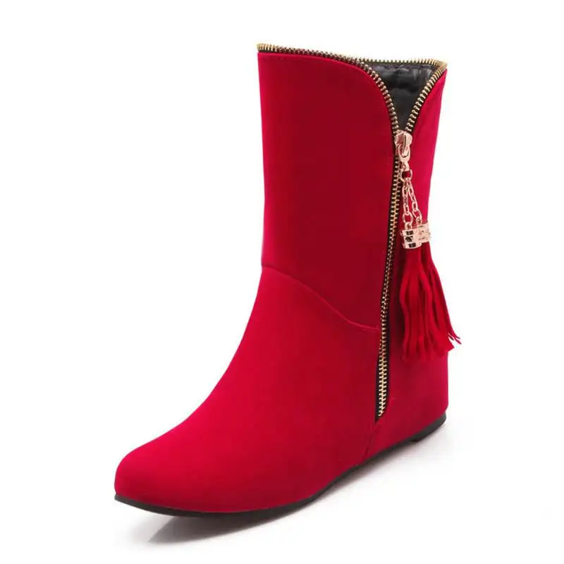 KemeKiss/женские полусапожки на плоской подошве; теплые зимние ботинки; Брендовая обувь из хлопка с бантом; botas; повседневная обувь; женская обувь; Размеры 33-43 - Цвет: Красный