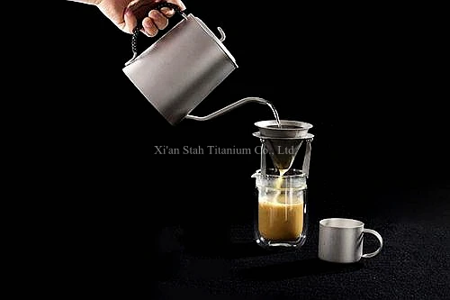 

Pure Titanium Single Wall 950ml Coffee Maker 230g+ Filter +3pcs 100ml Double Wall Mugs 49g/pc Healthy No-pating Anti-corrosion