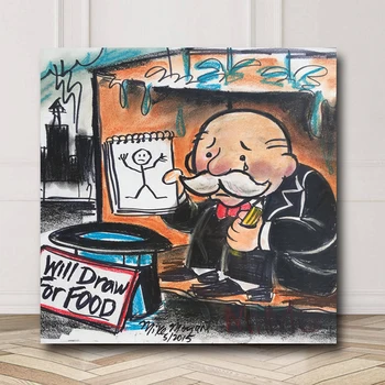 

Street Artist "MiMo" Created Monopoly Man Canvas Prints Picture Modular Paintings For Living Room Poster On The Wall Home Decor