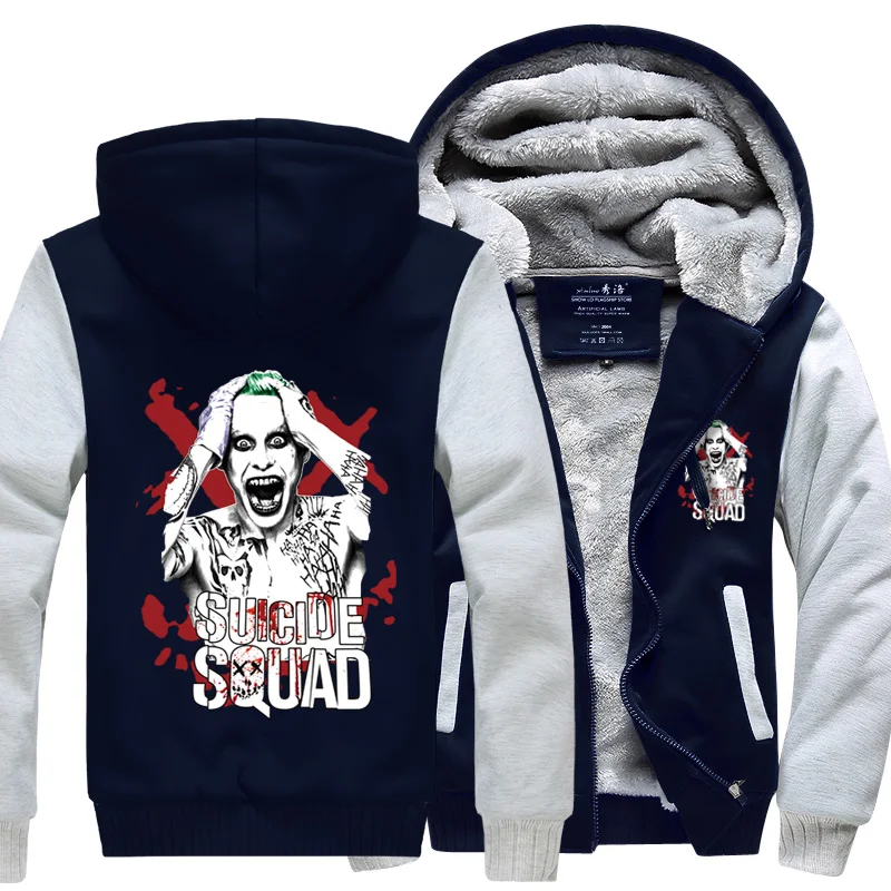 New Hooded Thick Zipper Men Sweatshirts Winter Jackets and Coats Batman Suicide Squad hoodie Anime Harley
