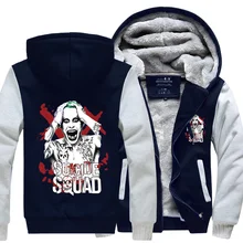 New Hooded Thick Zipper Men Sweatshirts Winter Jackets and Coats Batman Suicide Squad hoodie Anime Harley