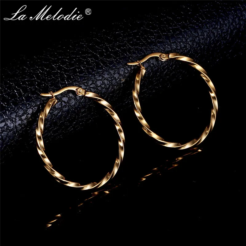 

New Simple Female Stainless Steel Hoop Earrings Gold/Silver Geometric Twist Loop Earring Round Circle Earring For Women Jewelry
