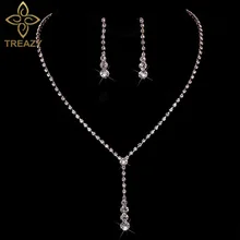 TREAZY розовый золотой цвет горный хрусталь Кристалл длинные висячие ожерелья серьги наборы для женщин Свадебные для невесты ювелирные наборы