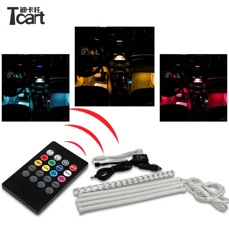 Tcart 4 шт./компл. Автомобильные светодиодные RGB подсветки для салона 12 В постоянного