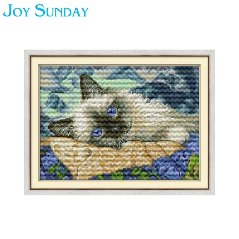 

The Blue Eyes Cat Joy Sunday Cross Stitch Kits 11 14CT Chinase Cross Stitch Kits Animal Pattern Cats DIY Handmade Needlework Set