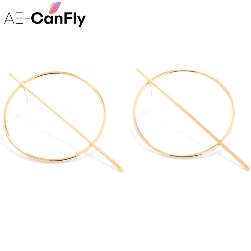 

AE-CANFLY Big Circle Pin Stud Earrings Fashion Brand Simple Metal Statement Earrings for Women 2B3001