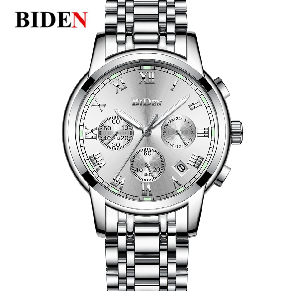 Luxury Men's Watches BIDEN Quartz Watch Brand Men Full Stainless Steel Wrist Unique Business Aviator Watches Men Clock Man Gifts 2019 (15)