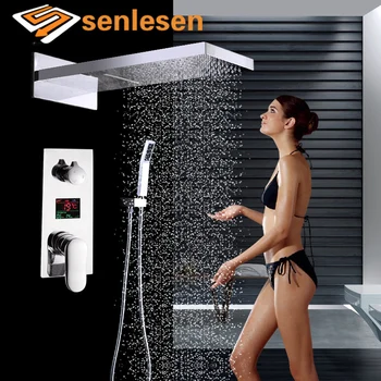 

Senlesen Shower Set Bathroom Faucet Big Screen Waterfall Rainfall Shower Head Hand Shower Cold and Hot Water Mixer Tap