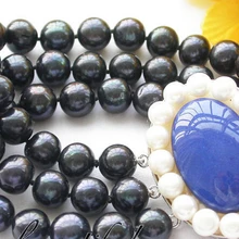 Z3237 3row 11 мм черный круглый пресноводного жемчуга Браслет Лазурит благородный стиль Природный тонкой jewe Быстрая