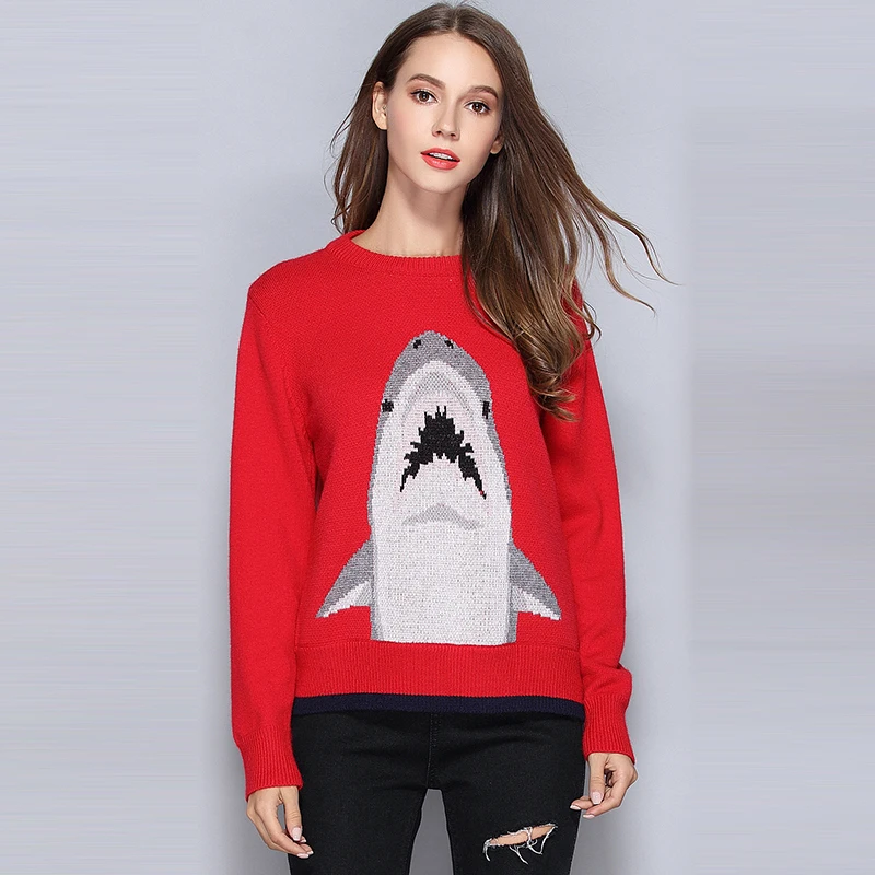 New Wool Sweater Pullover Jumper Shark Women Warm Runway Sweater ...