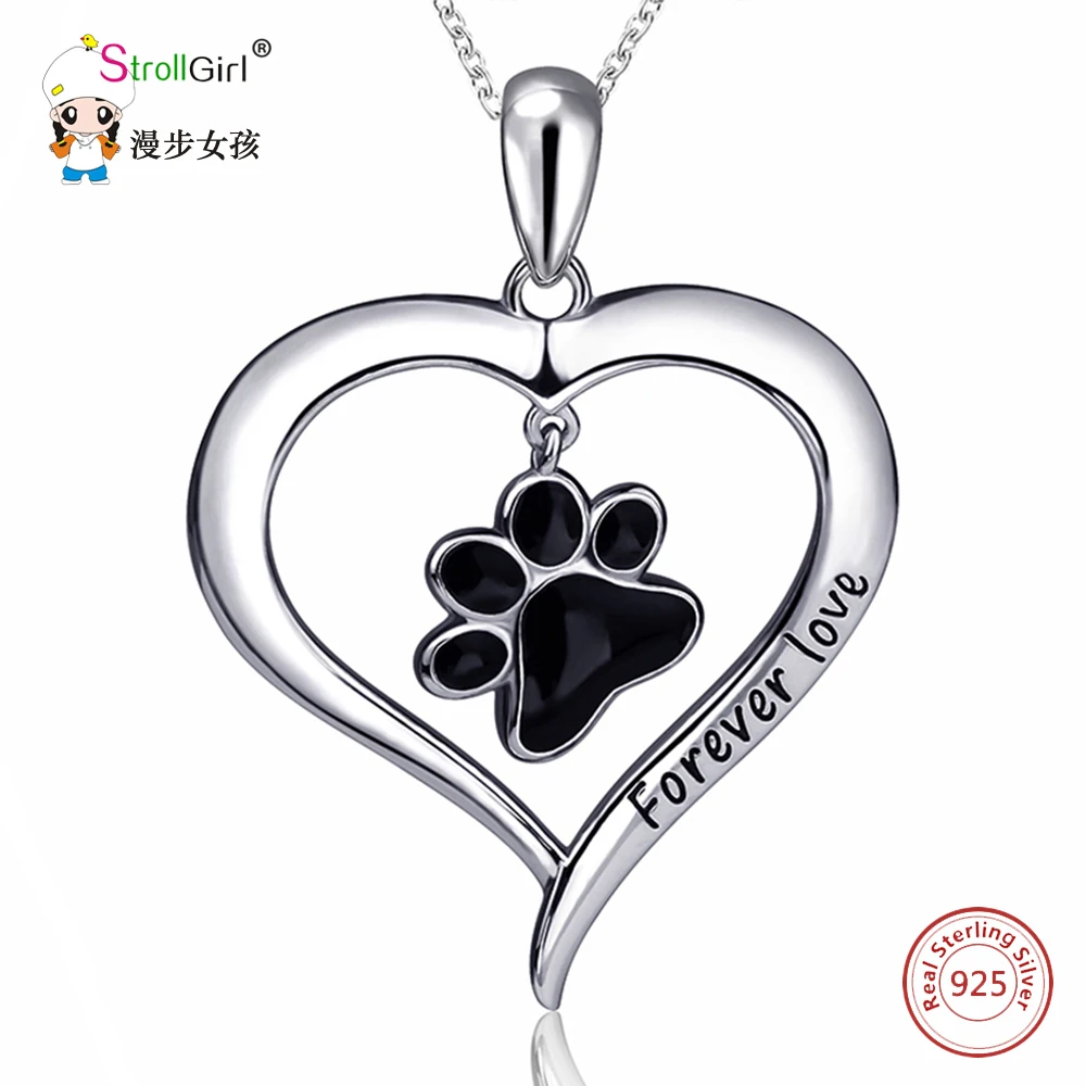 Günstige SG Hohle Herz Mit Hund Pfote Form Anhänger Kette Halsketten Für Frauen 925 Sterling Silber Halsketten Anhänger Schmuck 2017