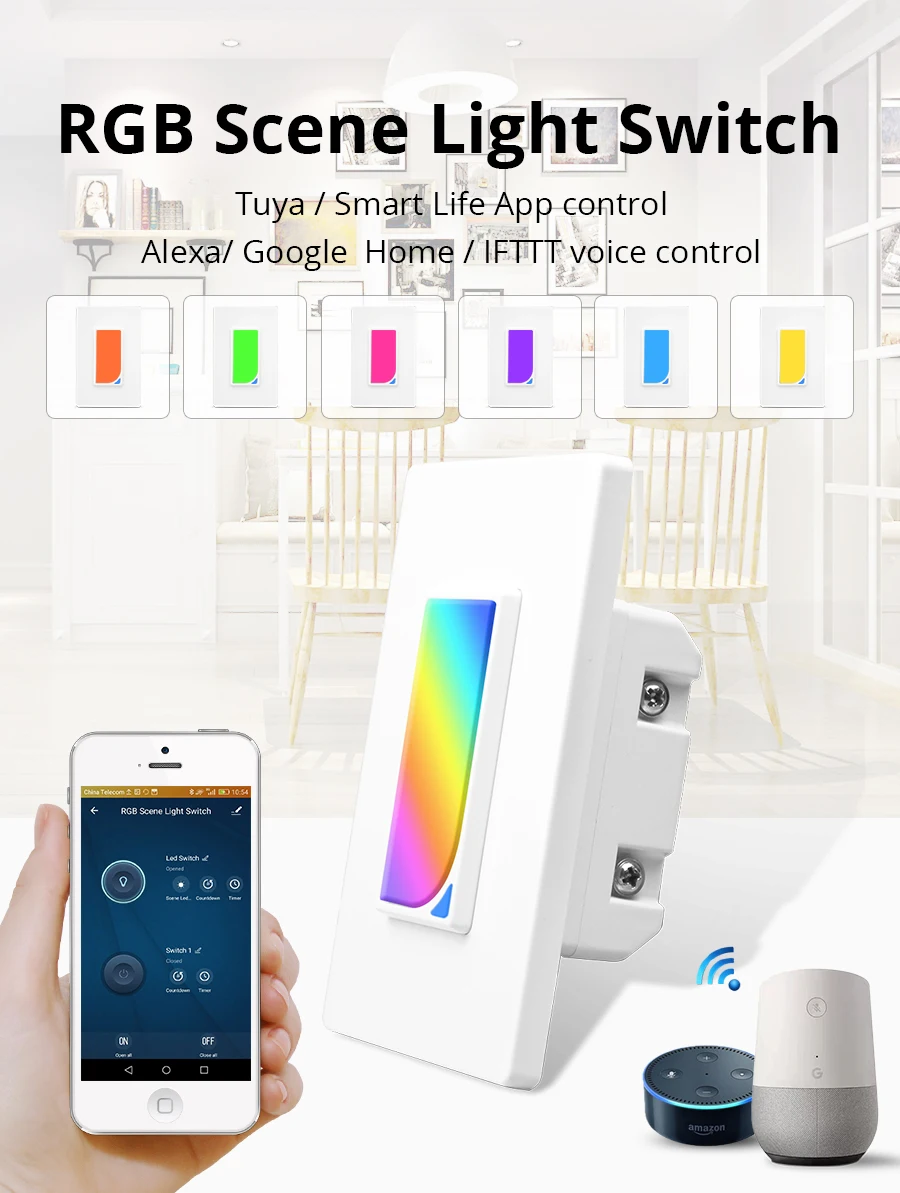 WiFi Wall Light Switch with Microwave Sensor Light Smart Life APP Alexa Google Home Voice control Smart US Push Switches