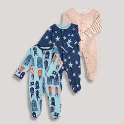 3 шт. Детский комбинезон  с длинными рукавами 100% хлопок детские пижамы  Детская Одежда для новорожденных мальчиков и девочек