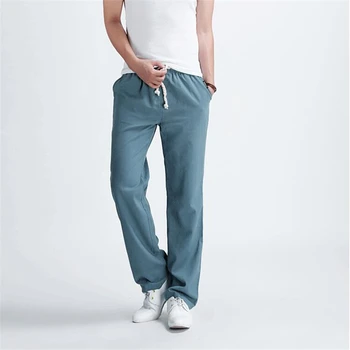 

men Pants Fashion Boutique Cotton and Linen pants men Pure Color Casual Drawstring trousers men High Quality Flax Size S-5XL