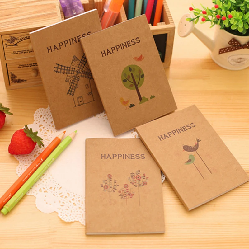 12 книга/лот Винтаж Мини Diy счастье птицы и цветы крафт-бумаги блокнот 12x9 см книга для подписей посетителей Тетрадь Ежедневники