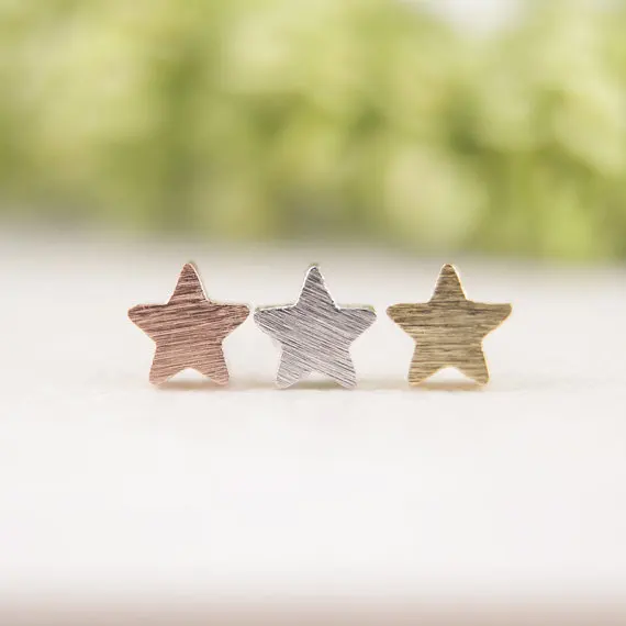 Gold Silver Pink Gold Little Star stud Earrings