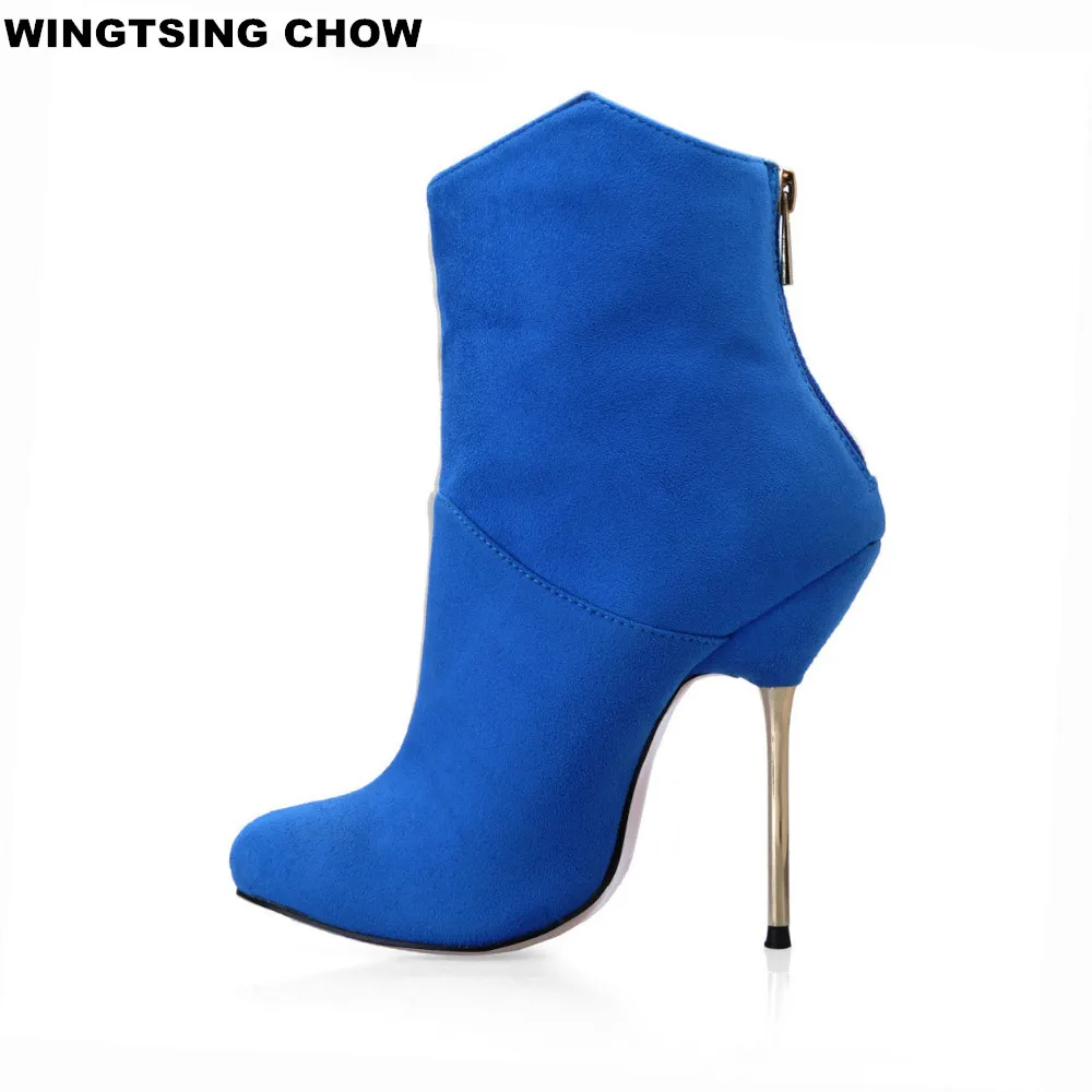 Plus Size 35-43 Autumn Women Boots Sexy Blue High Heels Ankle Boots Women Pumps Blue Women's High Boots