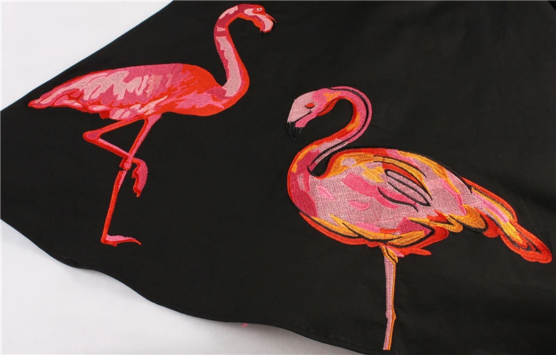 Kostlich Flamingo Embroidery Autumn Winter Dress Women 2017 Hepburn 50s Vintage Dress 34 Sleeve Black Party Dresses Plus Size (12)