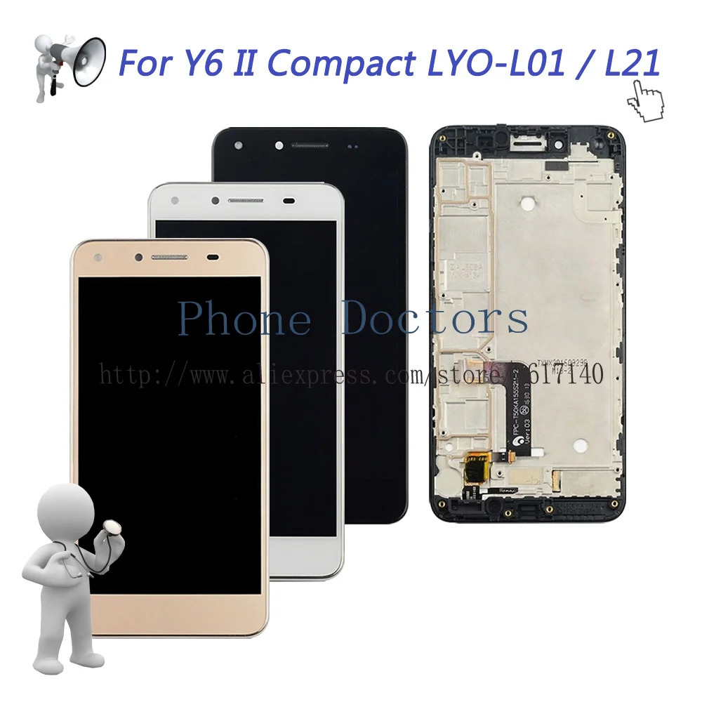 Display Lcd Completo Da 5.0 ''+ Gruppo Digitalizzatore Touch Screen Con Cornice Per Huawei Y6 Ii Compact Lyo-L01 Lyo-L21; Nuovo;