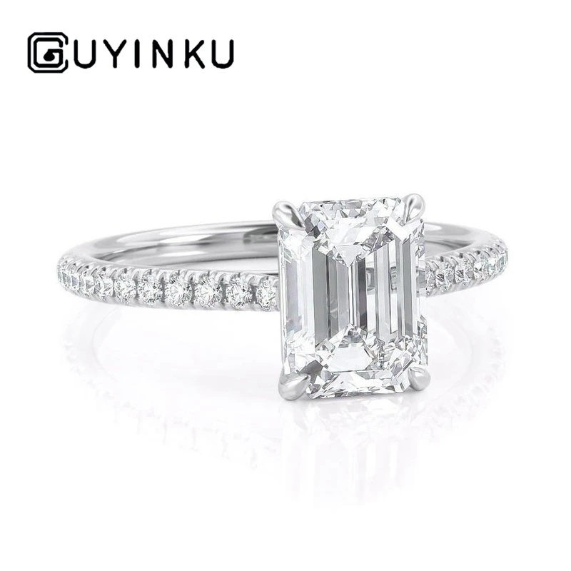 

GUYINKU 6X8mm EF Color Emerald Cut Moissanite Rings With 14K 585 White Gold For Women Engagement Anniversary Wedding Gift