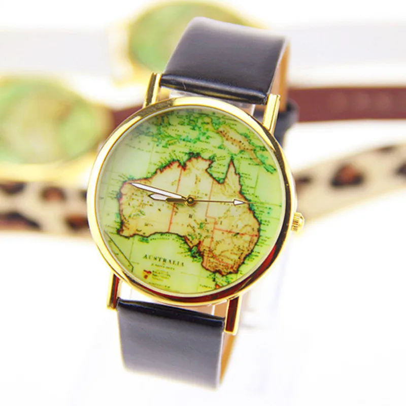 

#5001Men Australia Map Leather Alloy Band Analog Quartz Wrist Watch Black reloj hombre New Arrival Freeshipping Hot Sales