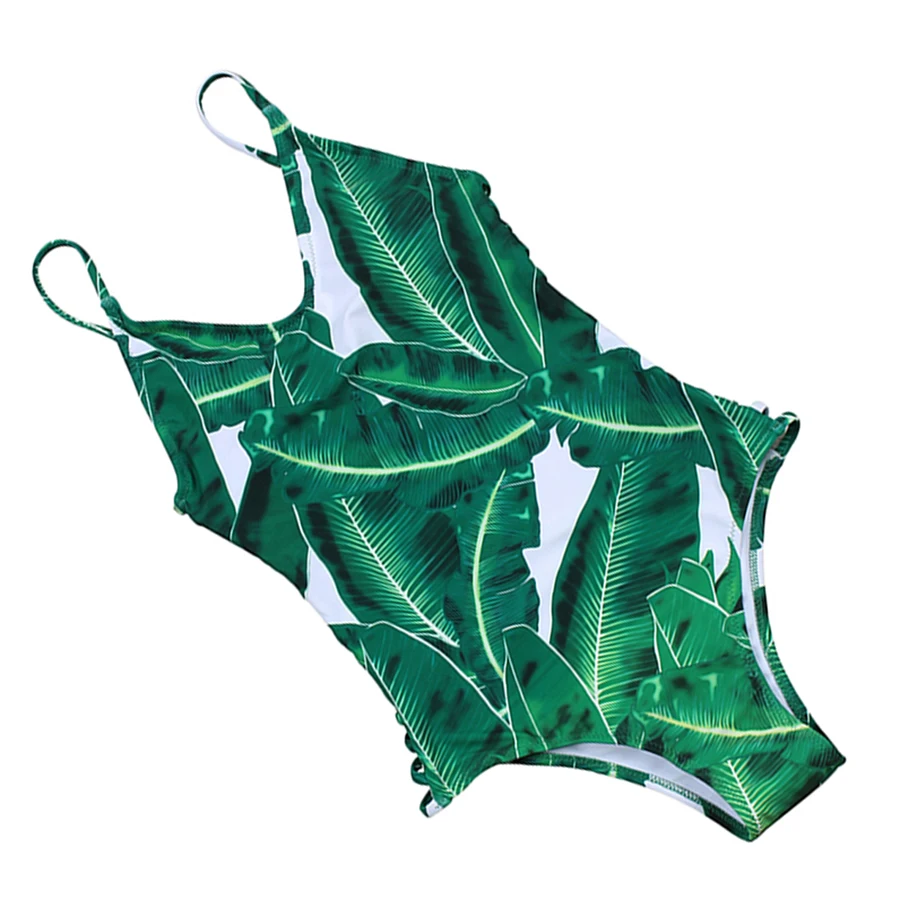 Летний сексуальный цельный купальник с высокой посадкой и принтом листьев, купальные костюмы, пляжная одежда с открытой спиной