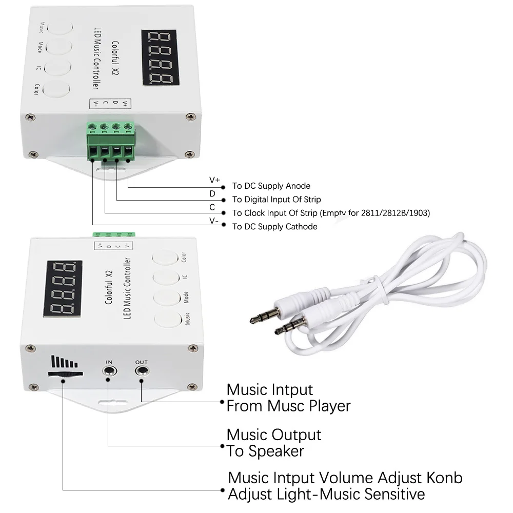 Красочный X2 светодиодный музыкальный контроллер с РЧ сенсорным пультом дистанционного управления WS2812B WS2811/WS2813/USC1903 светодиодный пиксельный RGB DC5V-24V Макс 1000 пикселей