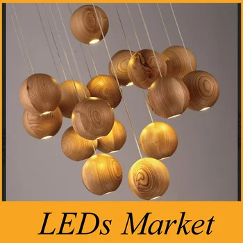 

Creative Creative Wooden Pendant Pendant American Ball Lamp Nuts Light Restaurant Living Room Cafe Bar Counter Wooden Chandelier