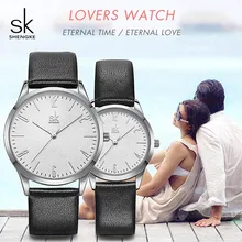 Shengke Leather Couple Watches Black Women Men Simple Fashion Lovers Quartz Wristwatches Male Female Clock Gift SK 9003 2019 New